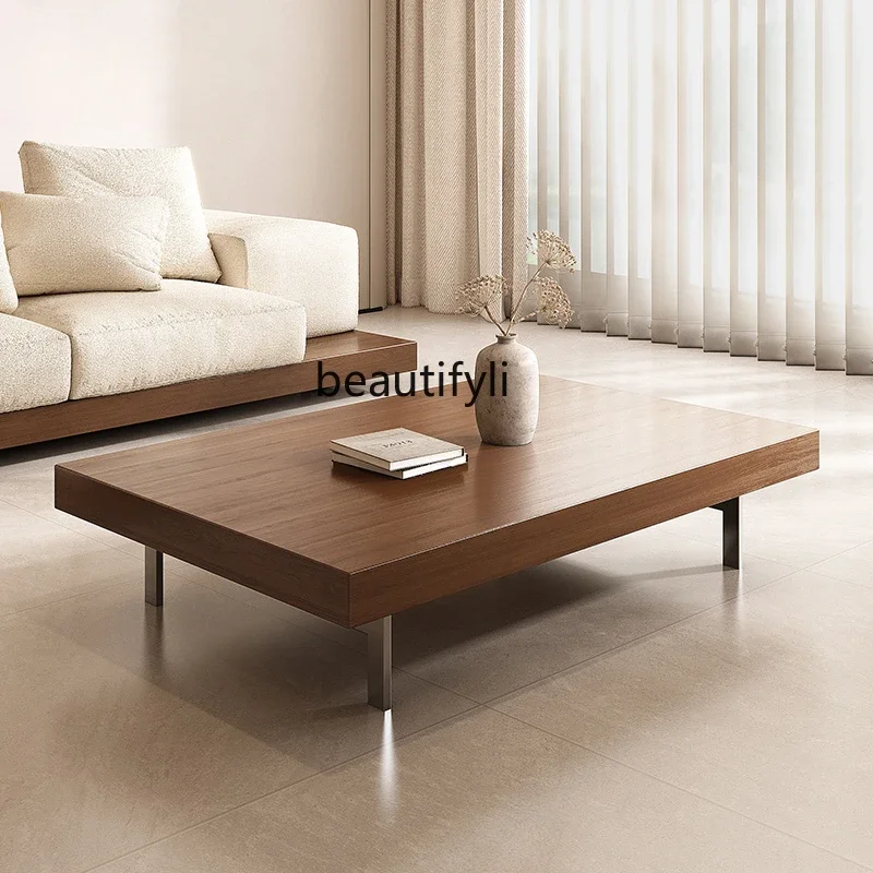 Light luxury coffee table high-end living room home walnut color tea table Italian minimalist rectangle  coffee table