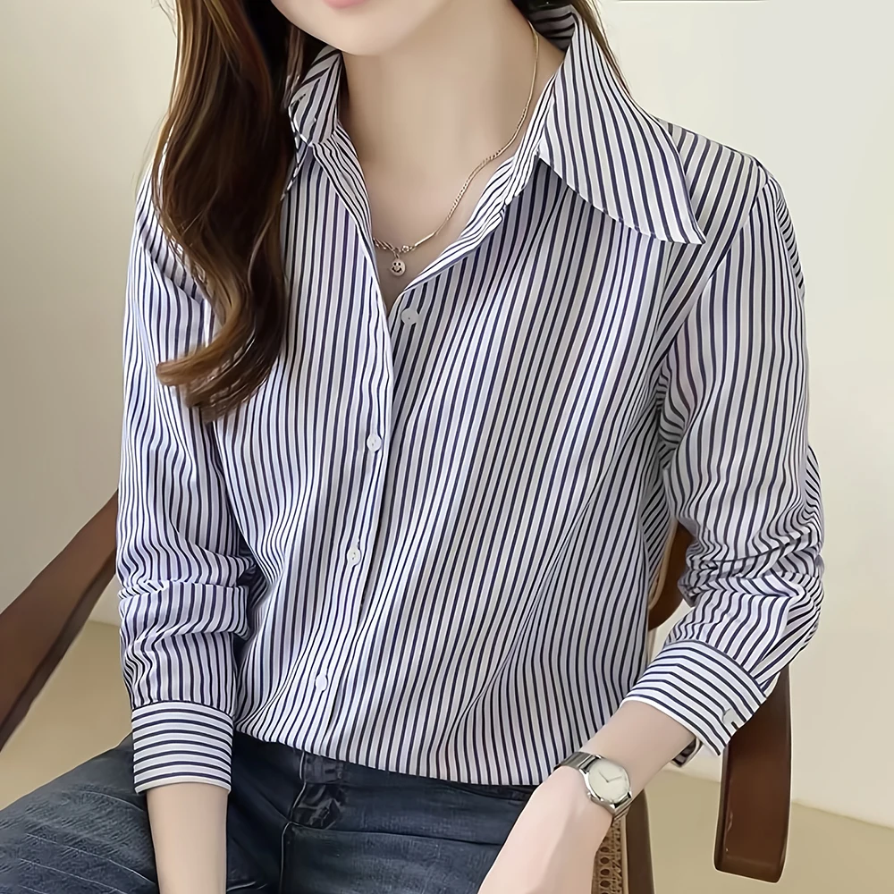 Summer Shirt Women'S Large Size Lapel Button Down Shirt Fashion 3D Striped Print Elegant Shirt Women'S Everyday Casual Top