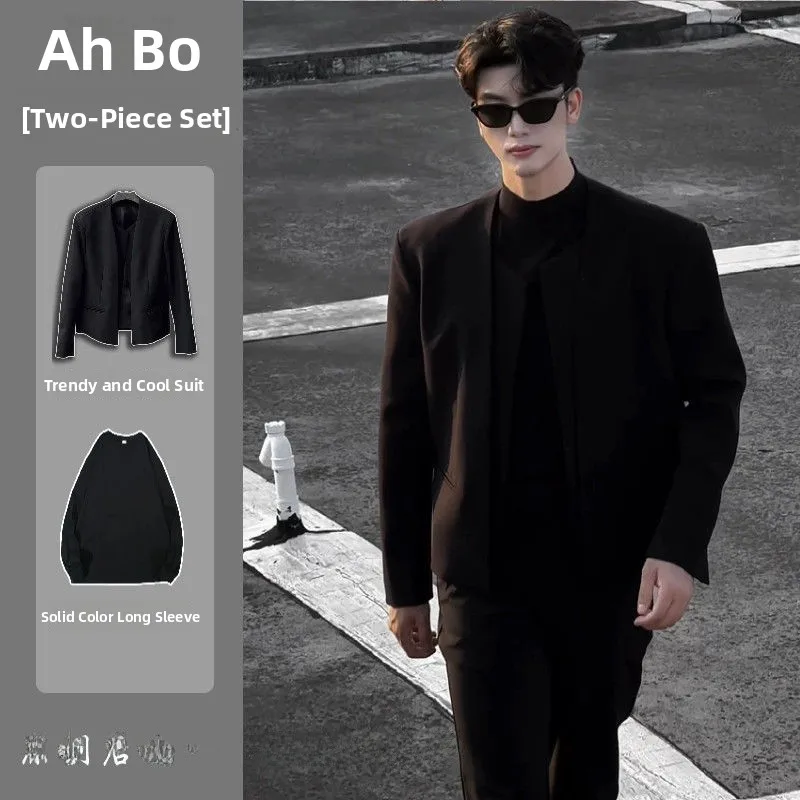 

Осенний новый мужской повседневный костюм Jaet без воротника, многослойный дизайн, высококачественное ощущение, подставка из полиэфирного волокна, подходит на одной пуговице