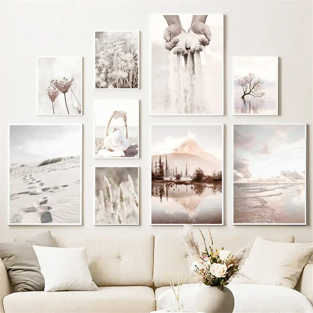 1PCS frameless Dandelion Reed Grains Of Sand Sunset Mountain Lake Wall Art Canvas Painting Nordic Posters And Prints Pictures Li