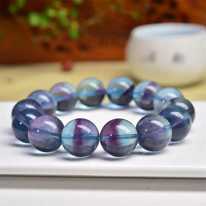 

15 мм натуральный цветной браслет из флюорита для женщин и мужчин, подарок для любви, хрустальные бусины, нити, ювелирные изделия, подарок, 1 шт.