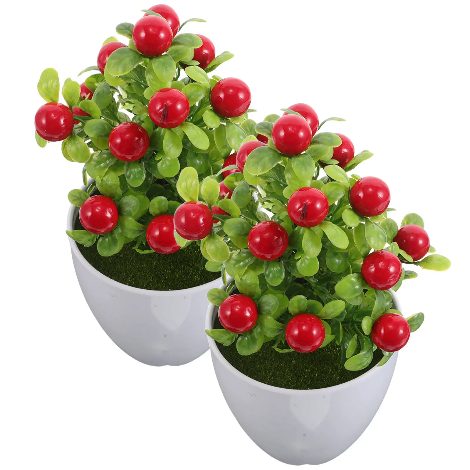 2Pcs Realistic Fake Fruit Plants in Pots Compact Small Artificial Plants for Indoor Decor Shelf Desk Tabletop Living Room Home
