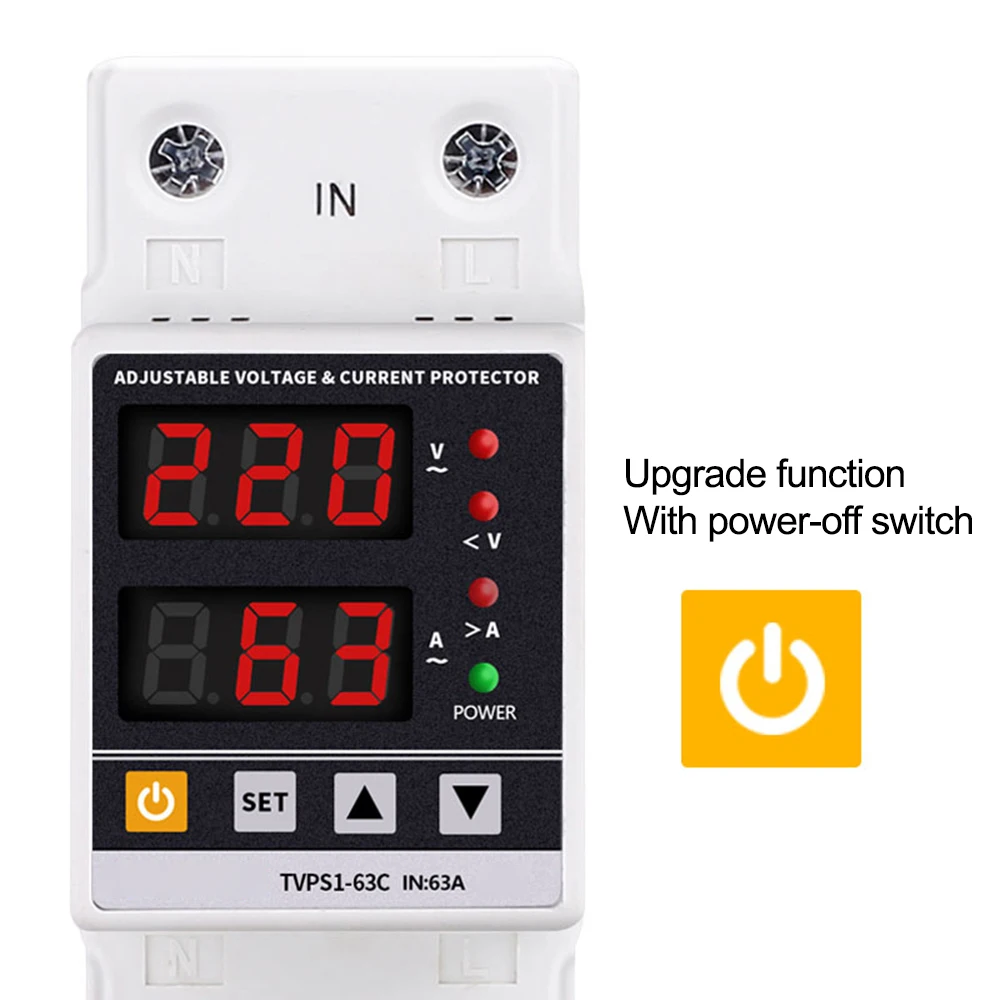 

Dual Display 40A 63A 230V Din Rail Adjustable digital Over Under Voltage Relay Surge Protector Limit Over Current Protection