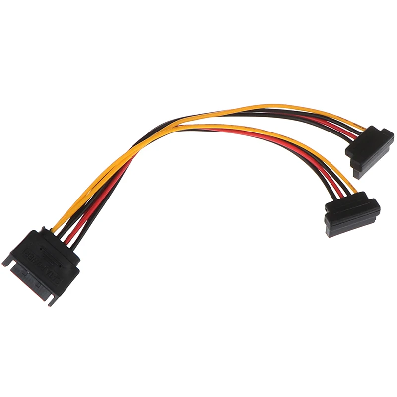 

1Pc Brand New High Quality 90 degree SATA 15-Pin Male to 2 x 15P Female Y Splitter Adapter Power Cable