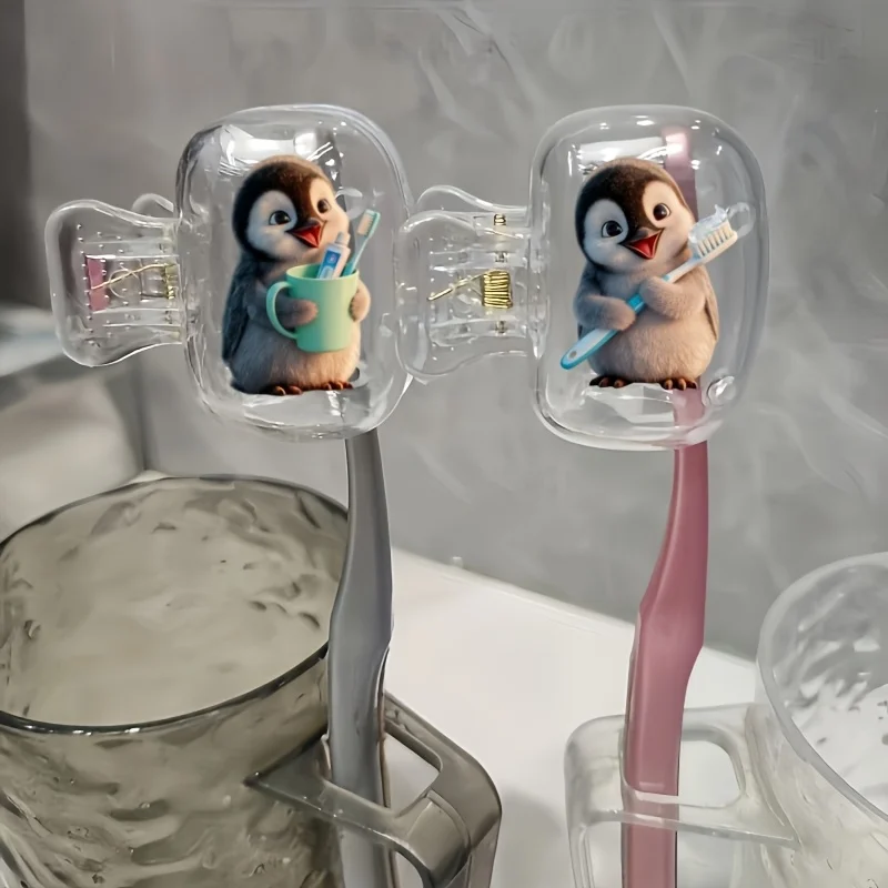 2pcs Penguin Portable Dustproof Odorless Toothbrush Case Holes to Keep Brush Heads Clean and Dry Ideal for Home and Travel Use