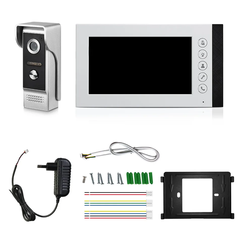 Campainha de vídeo com fio de 7 polegadas IR Night Video Intercom Áudio bidirecional edifício Vídeo porteiro protege sua casa