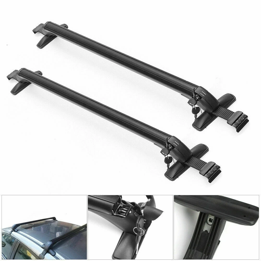 

1 Pair Universal Vehicle Car Roof Mounting Rack Rail Bar Black Aluminum Luggage Carrier with Lock Top Car Rack