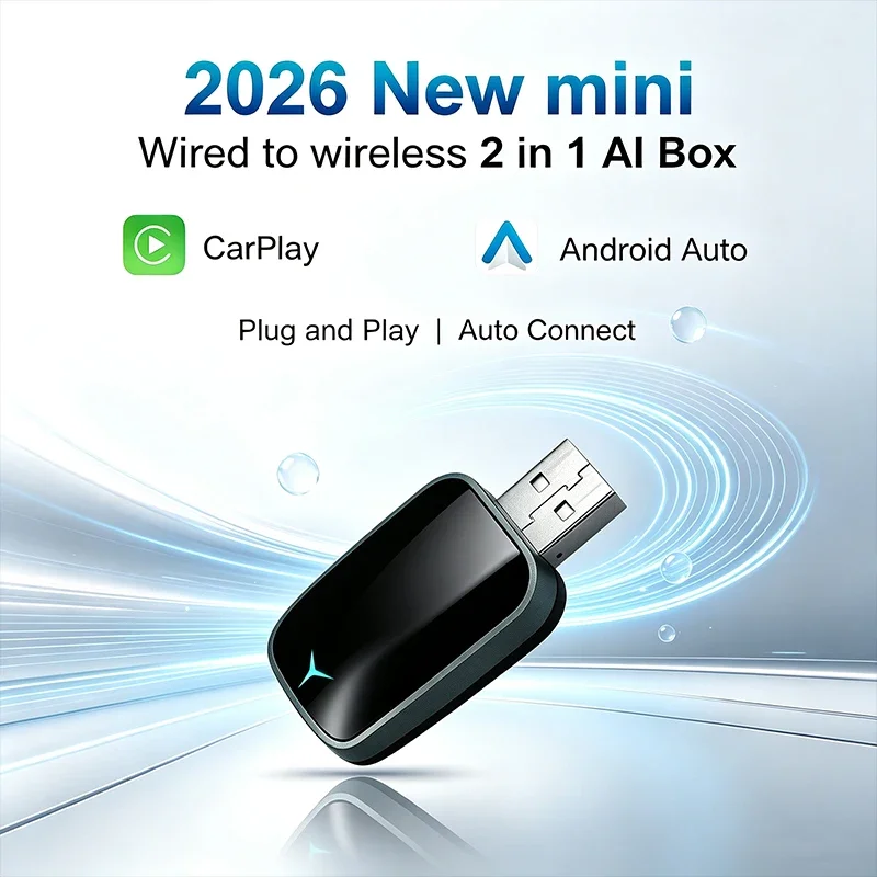 2026 new 2 in 1 Wireless Carplay AI Box Android Auto Plug And Play Applicable to Convert the Original car with Carplay cable to
