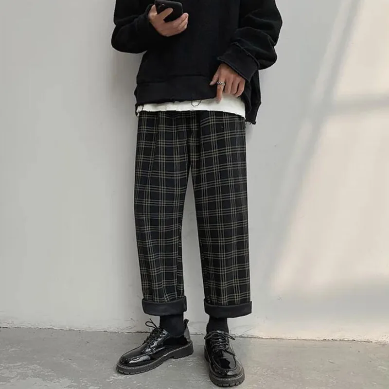 4XL 5XL Corduroy Pants Men Fashion Retro Casual Plaid Pants Men Streetwear Hip Hop Loose Straight Trousers Male Large Size