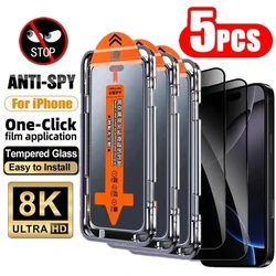 5PCS Privacy Screen Protector for iPhone 17 Pro Max 16 15 14 13 12 11 16e Plus Mini XR Dust Free Install Anti-Spy Tempered Glass