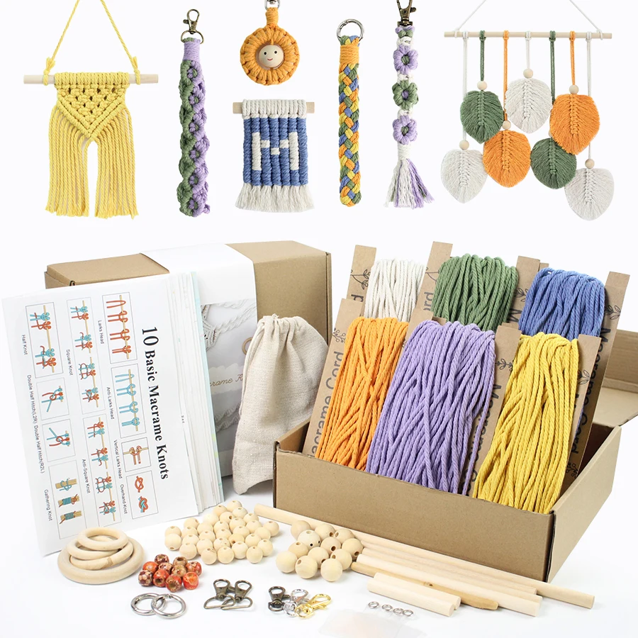 Large Macrame Kit With 10 Tutorials For Beginner Handmade Woven Wristlet Key Chain Tapestry Home Decoration DIY Craft