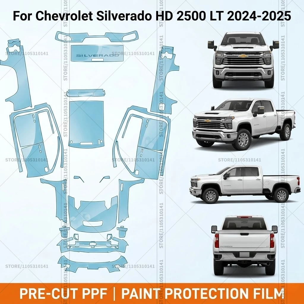 

Предварительно нарезанная прозрачная защитная пленка PPF для бампера, прозрачная защитная пленка для автомобиля Chevrolet Silverado HD 2500 LT 2024-2025