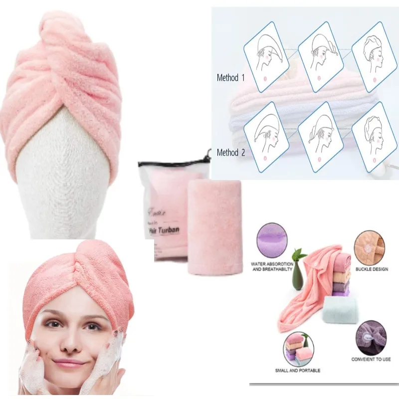 Gorro para secar el cabello de lana de Coral de fibra superfina, color rosa, gris oscuro, toalla para el cabello altamente absorbente de secado rápido, gorro de baño, 25 × 70 Cm, 2 uds.