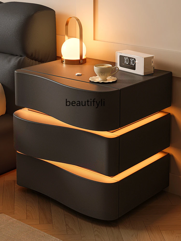 Black Bedside Table Light Luxury High-Grade Bedroom Three-Drawer Heightened Bedside Storage Cabinet Modern Minimalist furniture