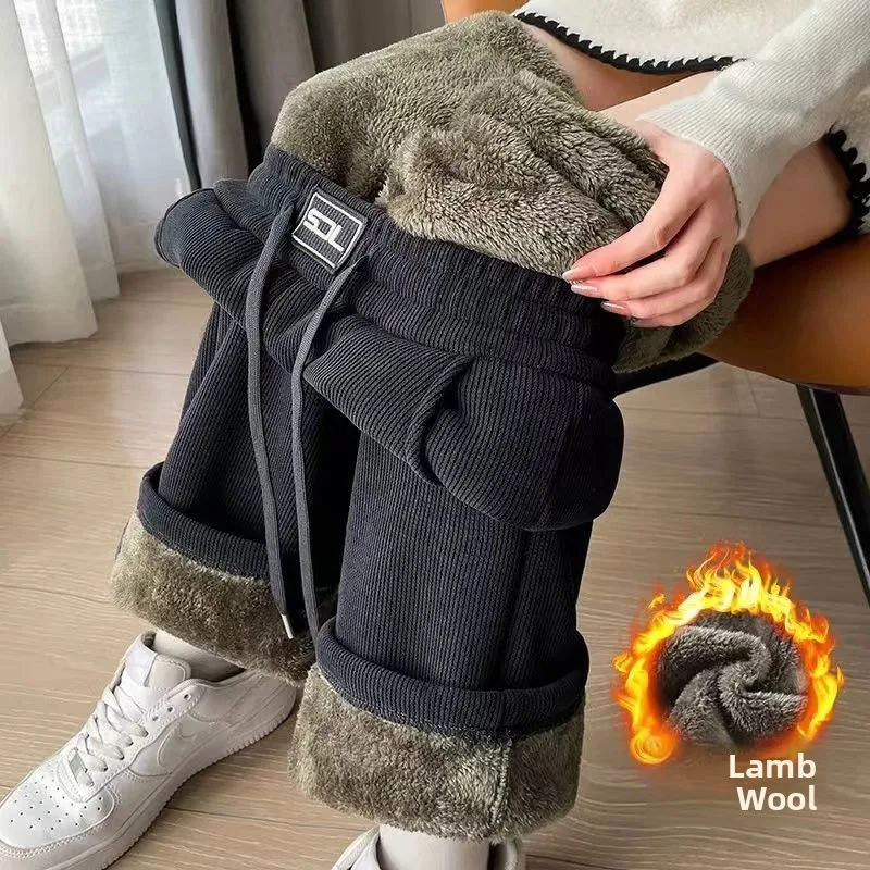 厚手フリースワイドレッグパンツ レディース 秋冬新作 東北風 INS カジュアル ルーズ ハイライズ ストレートレッグパンツ