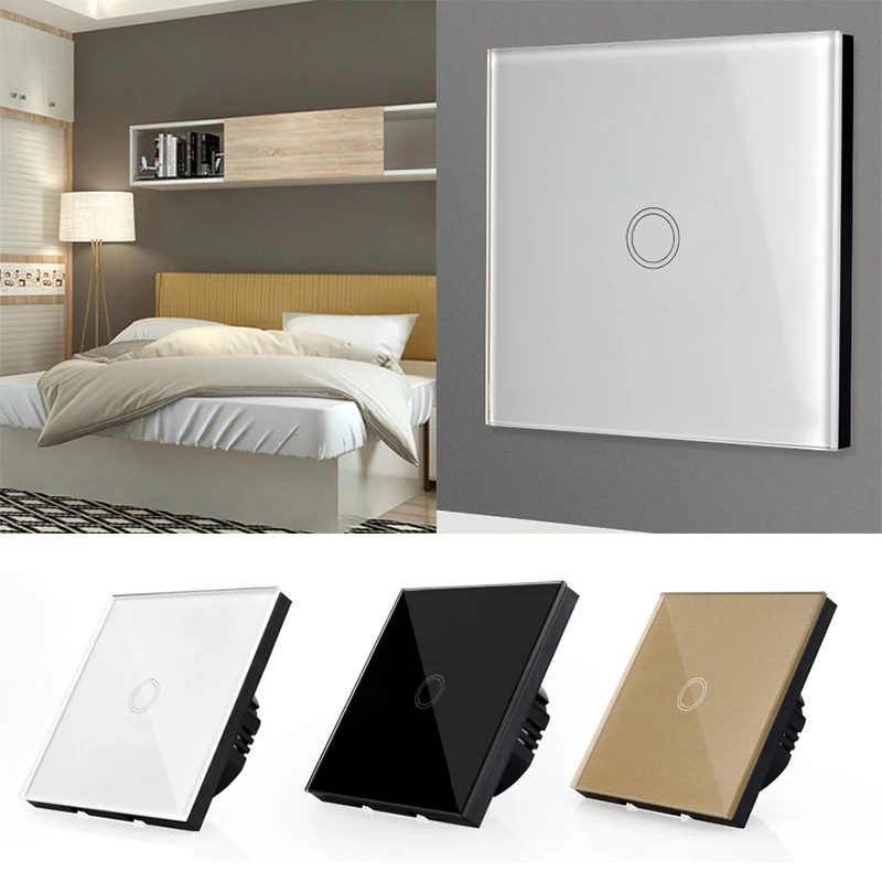 Livolo EU Standard 1 Gang 2 Way Wall Touch Control Switch,Crystal Glass Panel Light Switch 220-250V,Cross Switch,Pass Through