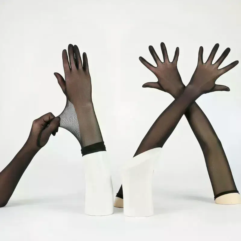 

55 см сексуальные кружевные тонкие полые прозрачные длинные перчатки дышащая сетчатая пряжа для женщин и мужчин сценическое выступление вечерние косплей эластичность