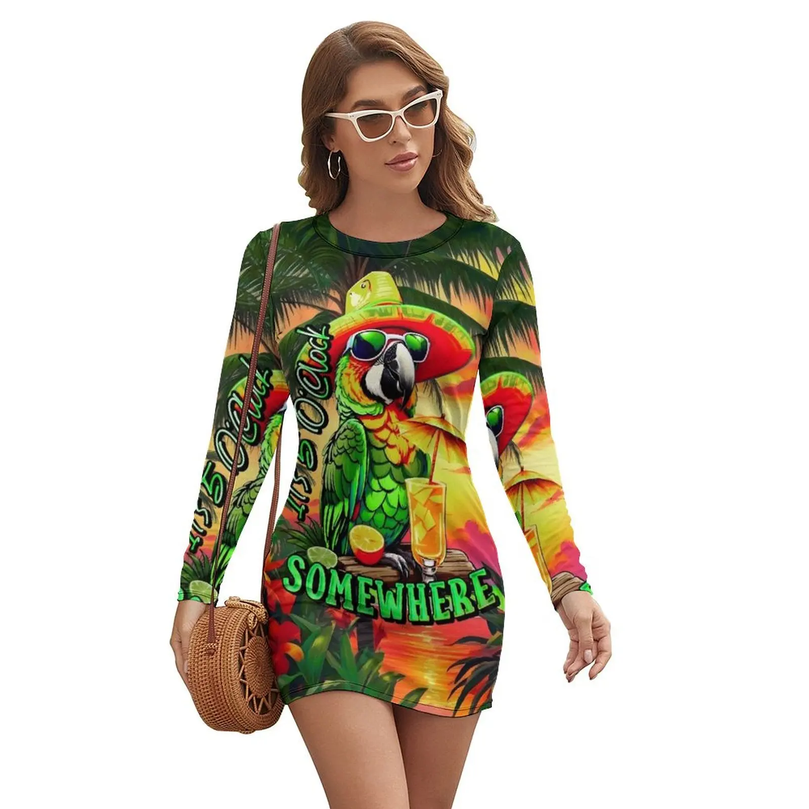 

It's 5 o'clock somewhere Tropical Parrot Long-sleeved Dress sexy dress women's evening dresses 2024