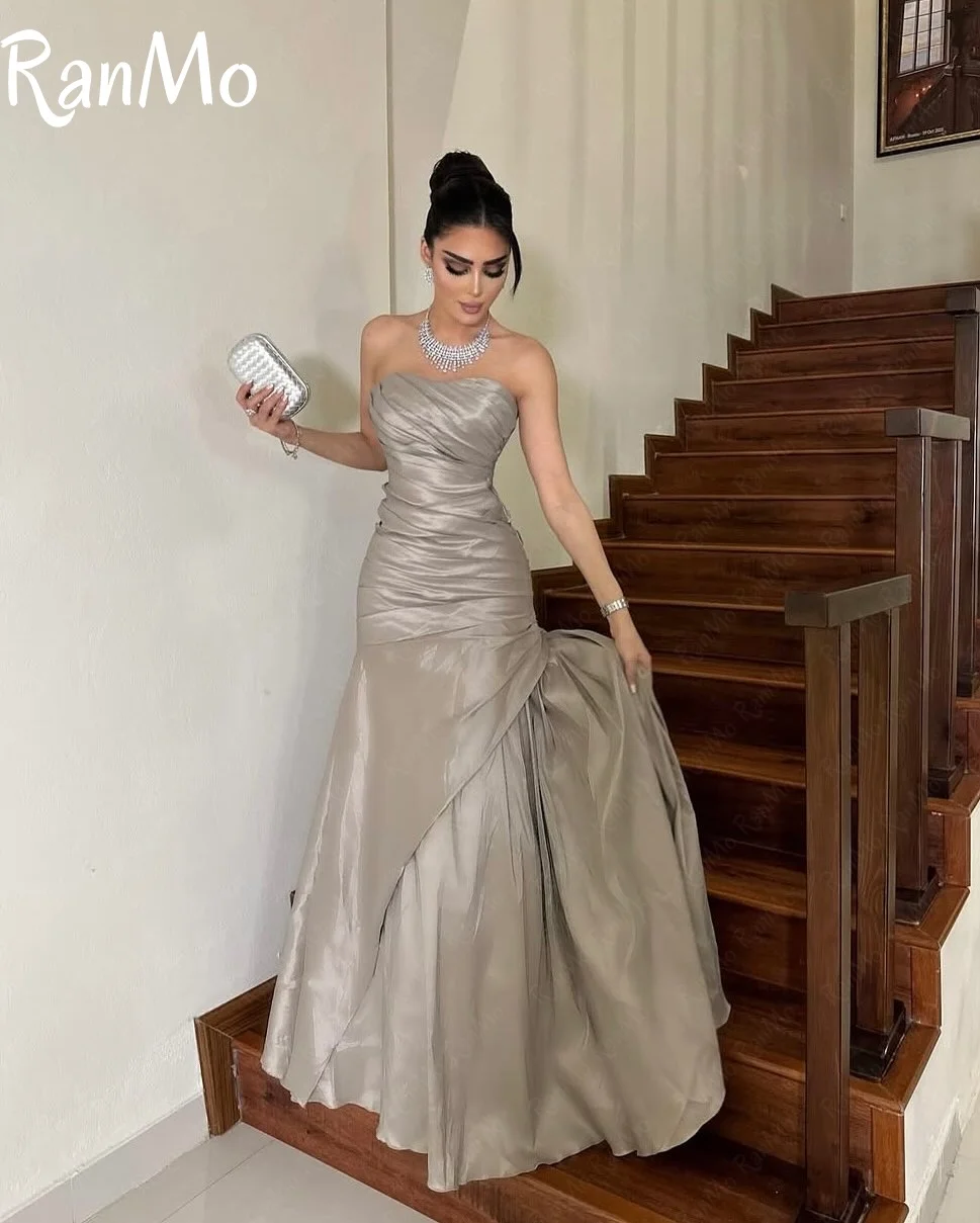 Ranmo Elegant Grey Evening Dresses Mermaid Sleeveless Formal Party Gowns for Women Strapless Floor-Length Prom Gown Customized