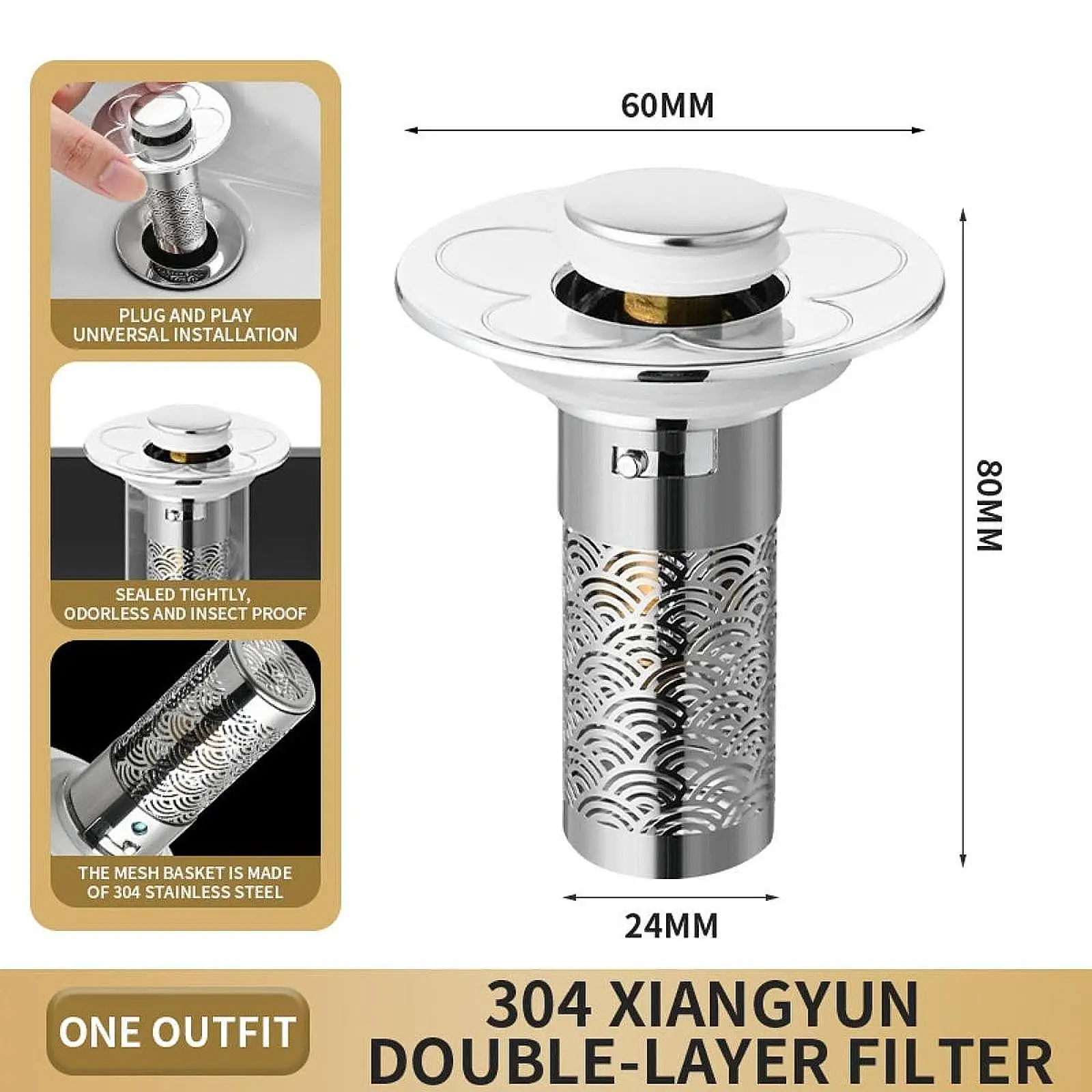 Sink Drain Plug Bathtub Converter Push Universal Bathroom Sink Drain Stopper for Household Indoor Kitchen Bathroom Outdoor