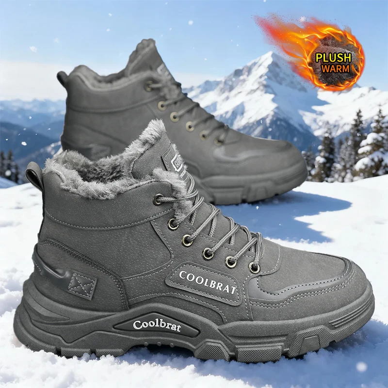 أحذية رياضية كاجوال عصرية عالية الجودة للرجال - أحذية ثلج مبطنة بالصوف على طراز الدراجات النارية، أحذية للكاحل للتنزه في الشوارع في الهواء الطلق