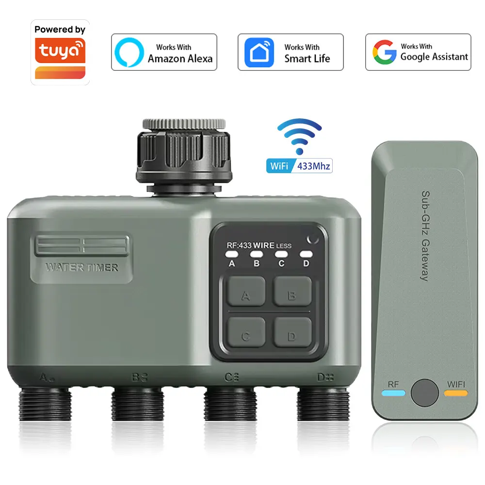 4 Outlet Programmable Water Timer for Garden Hose, with Rain Delay/Automatic Watering System, Digital Irrigation for Yard, Lawn