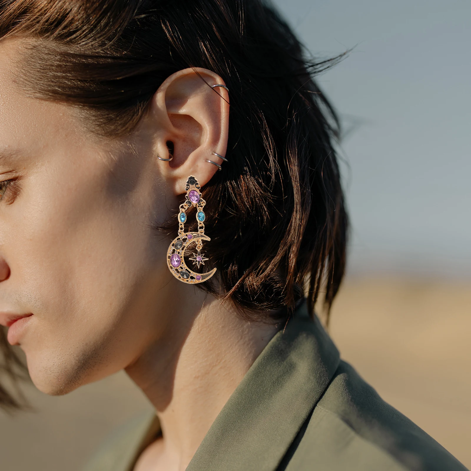 

Alloy Sun Pendant Earrings Women Lightweight Rustproof Women Earrings Cat Eye Stone Danglers Opal Studs Jewelry Gifts