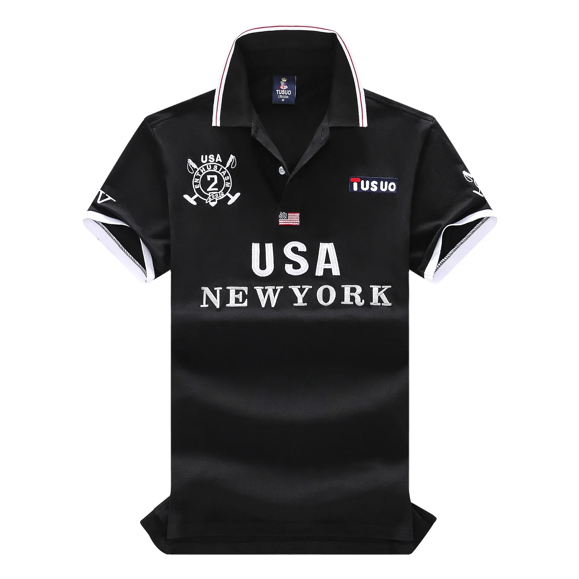 

Classic Mens Golf Polo Shirts Black Short Sleeve U.S.A Performance Moisture Wicking Casual Print Collared TShirts for Men