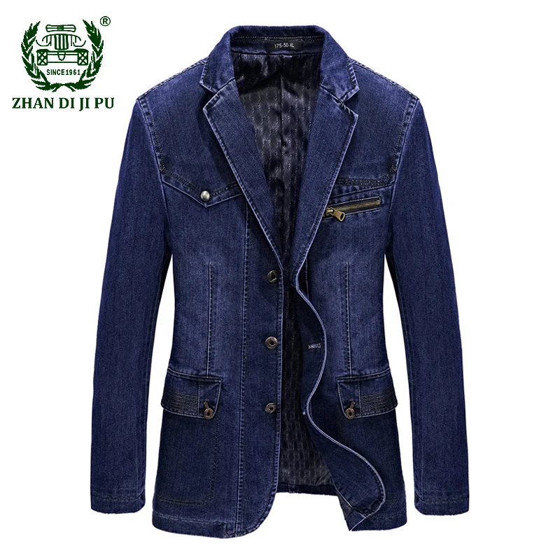 

Men's Denim Blazer Jackets Spring Cotton Vintage Suits Jacket Mens Leisure Suits Cowboy Westerner Male Slim Fat Coat Masculino