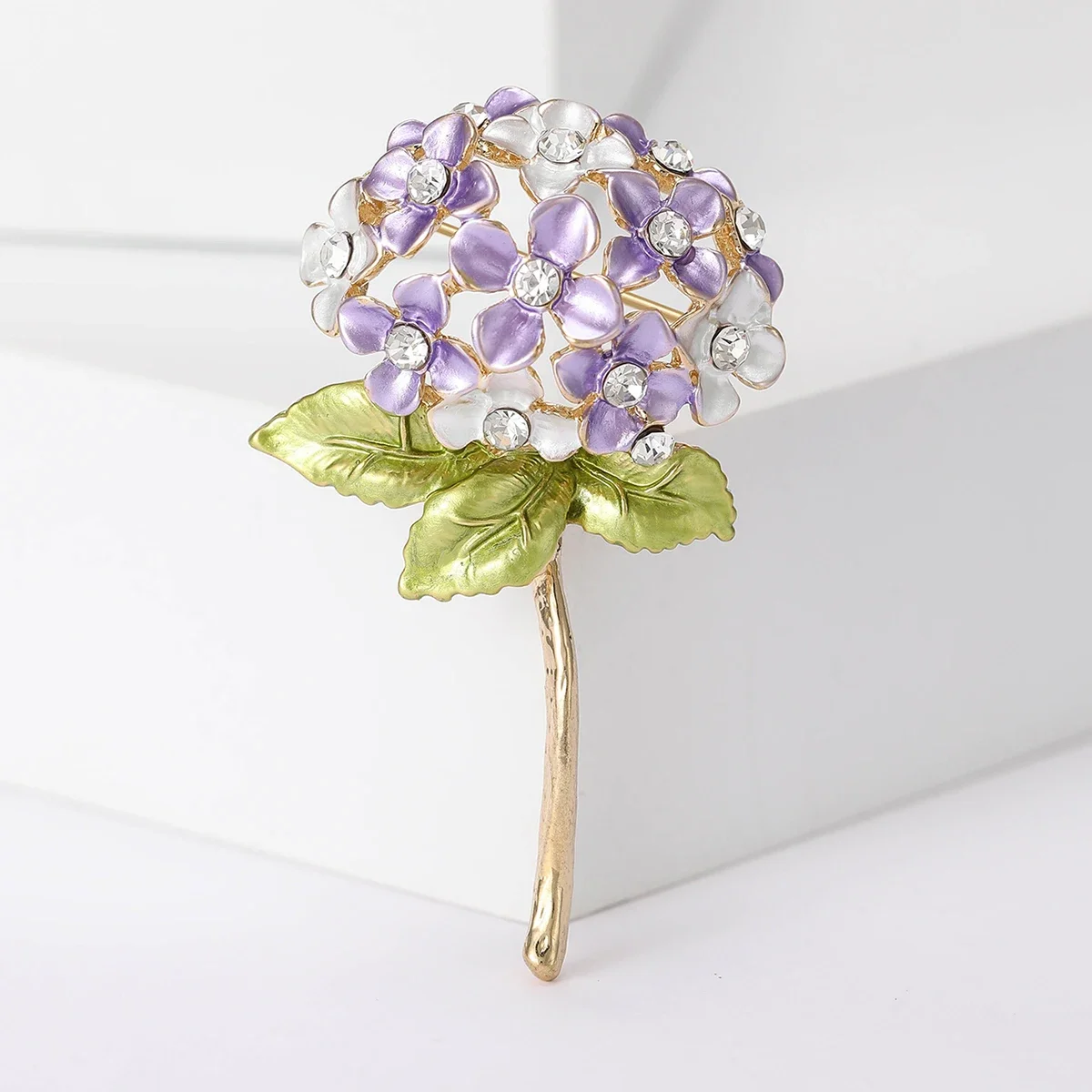 Enamel Hydrangea Brooches for Women Unisex Trendy Rhinestone Flower Pins Office Party Friend Gifts Jewelry Accessories