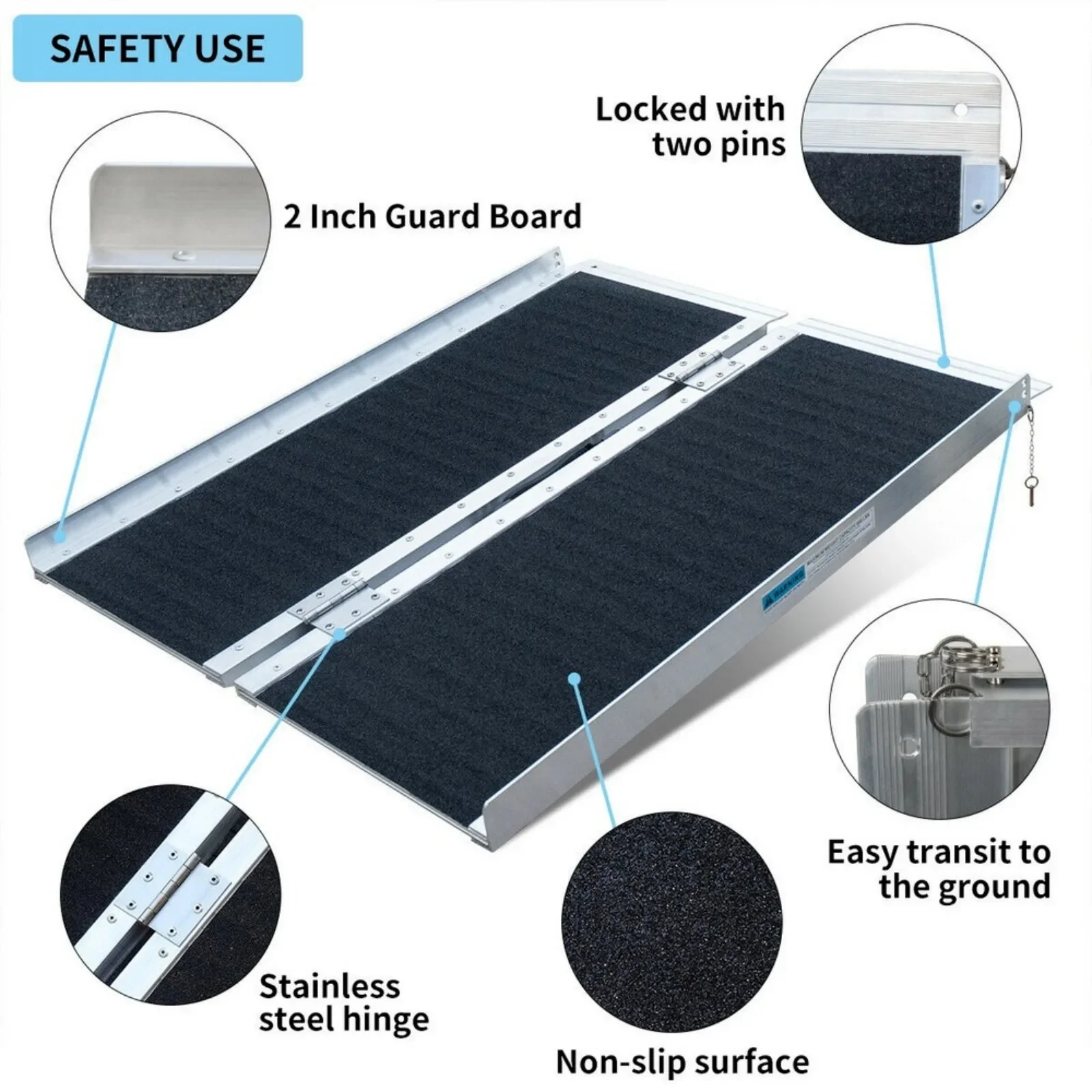 US Non-Slip Folding Aluminum Wheelchair Ramp, US 3, 4, 5, 6 Foot