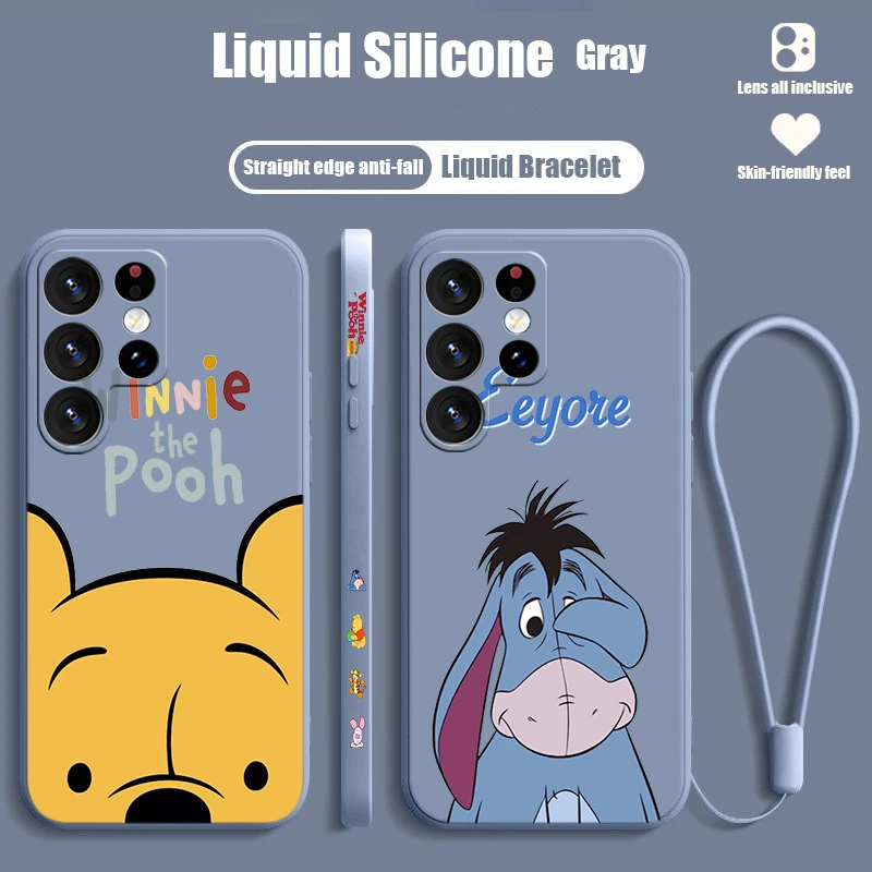 Pooh Bear Eeyore Piglet For Samsung S24 S23 S22 S21 S20 Fe S10 Note 20 10 Ultra Lite Plus Liquid Left Rope Phone Case