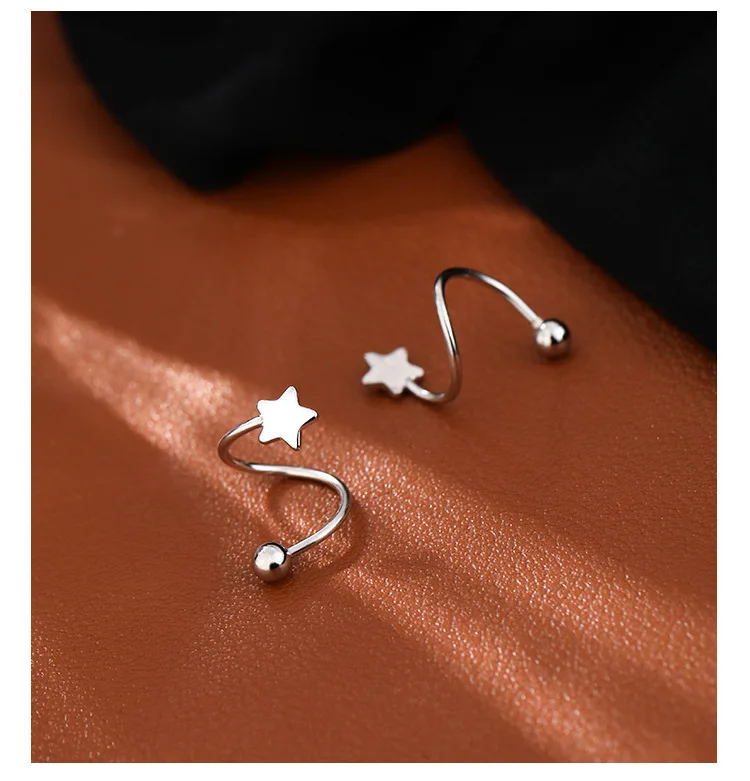 2Pcs Stainless Steel Piercing Screw Ball Star Heart Ear Bone Rotating Wave Mini Stud Earrings for Women Personality Adjustable