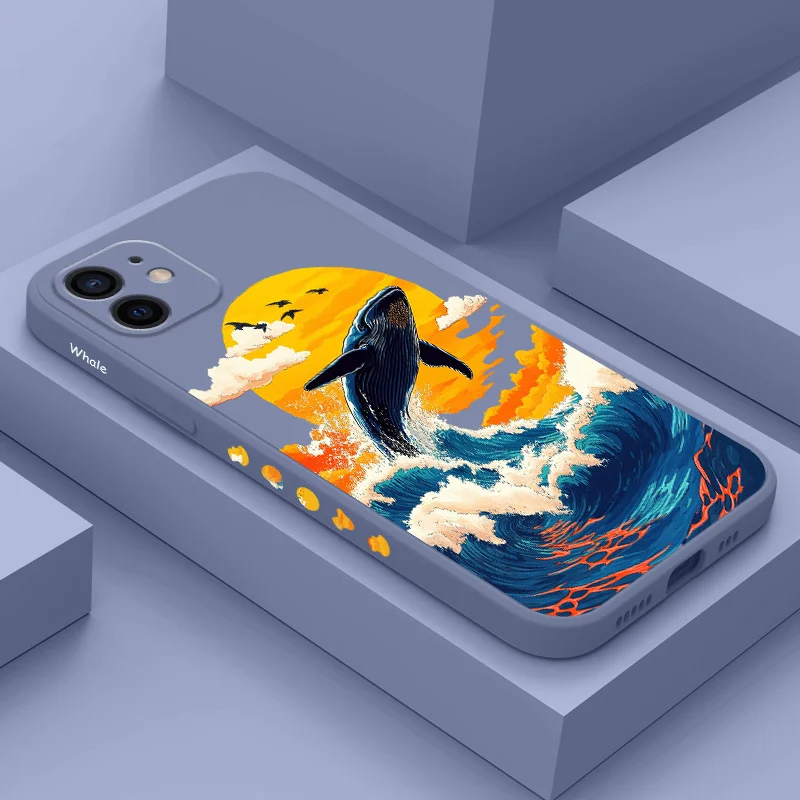 

Surging Wave Whale Phone Case For iPhone 12 11 X XR XS 8 7 SE2 Pro Max Plus Mini Liquid Silicone Soft Cover