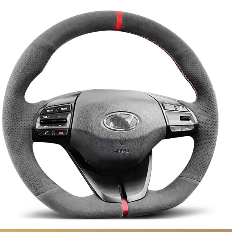 For Hyundai Elantra 4 Ioniq 2017-2019 DIY Hand-Stitched Non-Slip Suede Car Steering Wheel Cover