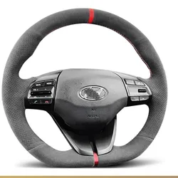 For Hyundai Elantra 4 Ioniq 2017-2019 DIY Hand-Stitched Non-Slip Suede Car Steering Wheel Cover