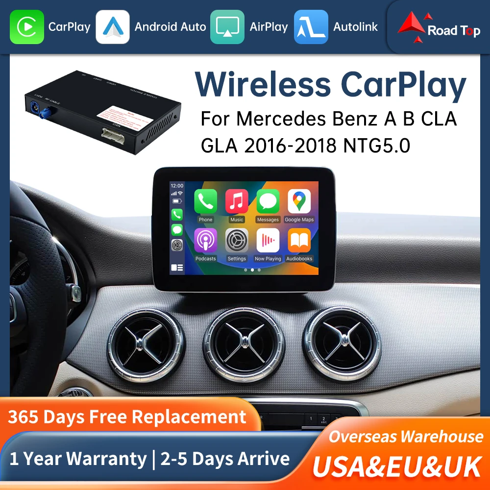 Road Top Wireless CarPlay Decoder for Mercedes Benz A B Class W176 W246 CLA GLA NTG5.0 2014-2018 with Android Auto