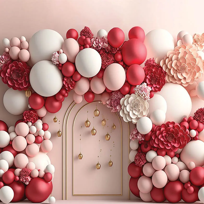 Mehofond Photography Background 3D Balloon Arch Colorful Flowers Birthday Party Cake Smash Portrait Decor Backdrop Photo Studio