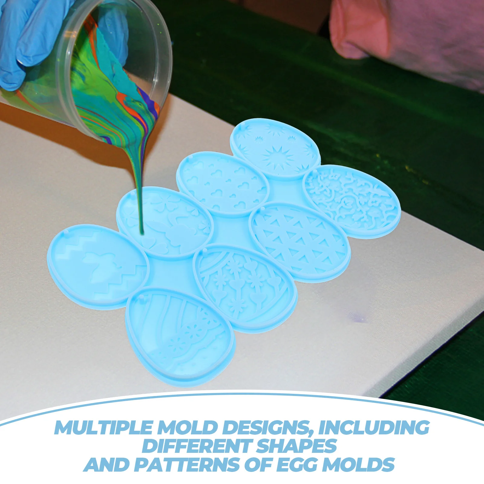 قالب بيضة عيد الفصح المجسم مفتاح معلق ديكور فريد من نوعه قلادة ساحرة DIY قوالب حلقة حرفية سيليكون أزرق قابل لإعادة الاستخدام #4