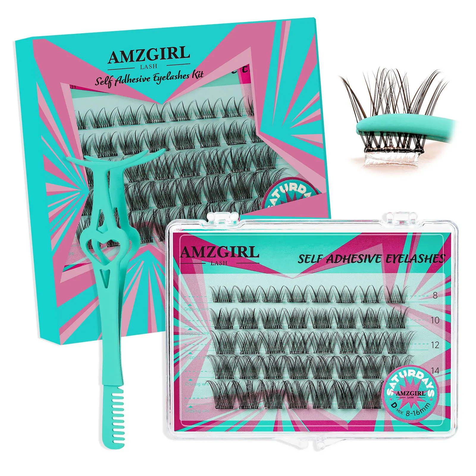 AMZGIRL LASH Self Adhesive Eyelashes (Saturday,40 Clusters Transparent glue) DIY Cluster Lashes No Need Glue