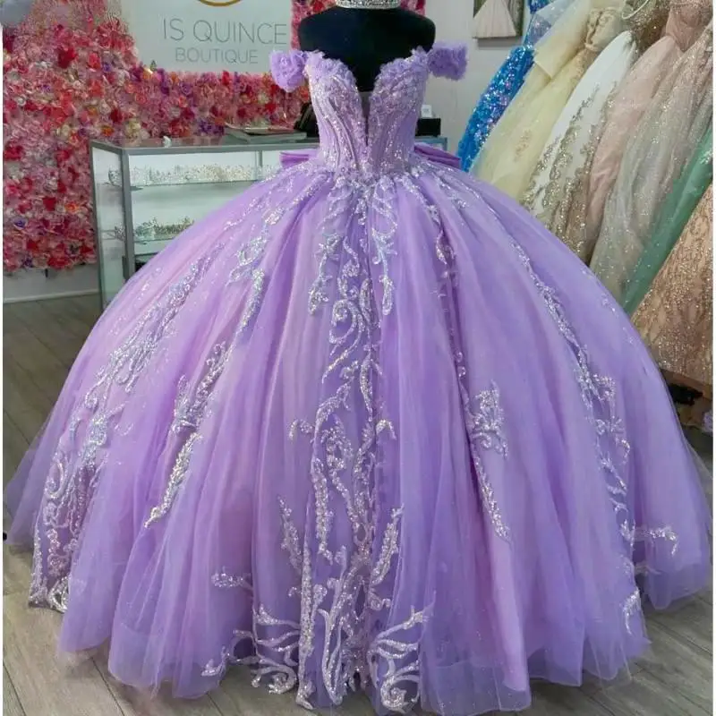 Lilac Sequined Appliques  Quinceanera Dresses Ball Gown Off The Shoulder Customized Corset Vestidos De XV Anos Customized 2025