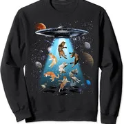 Polarshe Cat Ufo Galaxy Cat Funny Cat Tee Cat Graphic Unisex Crewneck Sweatshirt