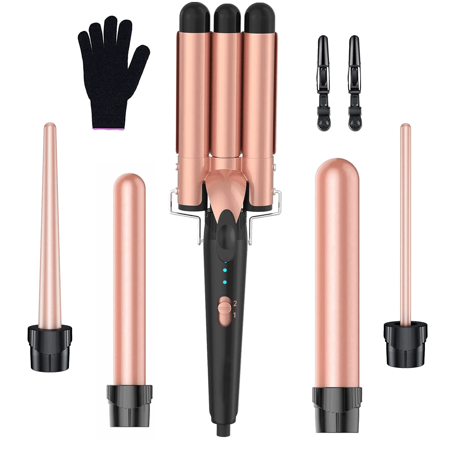 

Hair Waver Curling Iron - 3 Barrel Hair Crimper Iron - 5 in 1 Curling Wand with Fast Heating Up Ceramic Barrels for All Hair