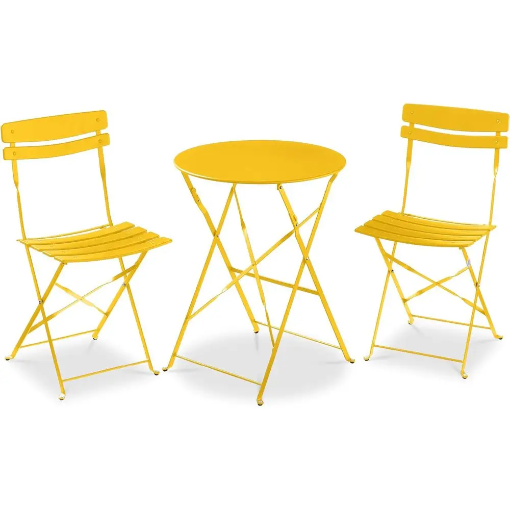 

Compact Outdoor Bistro Set with 2 Chairs and Table, Durable Steel Construction, Yellow Finish