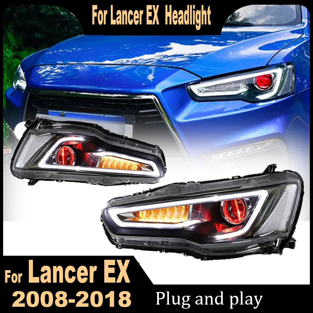 1 Pair Car Head Light Parts For 2008-2016 Lancer EVO EX Headlights Replacement LED Front DRL Daytime light Projector Facelift