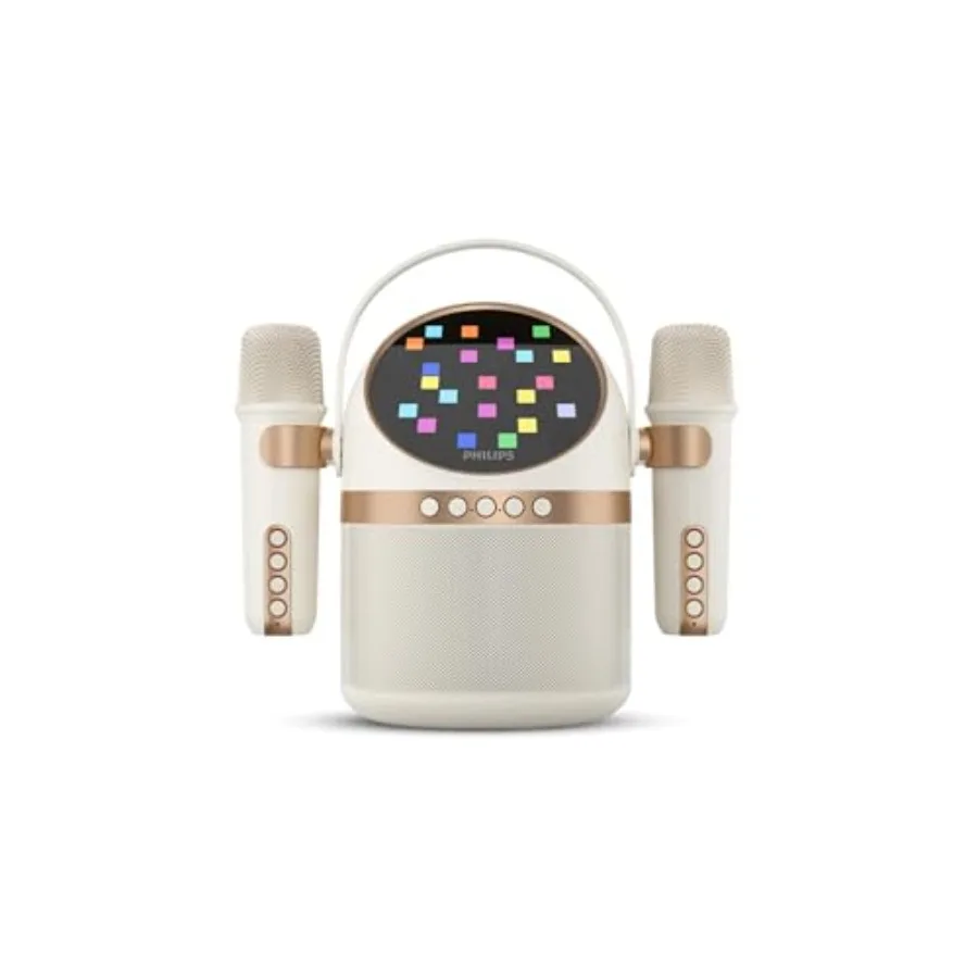 

S2508 Portable Karaoke Machine, Party Bluetooth Speaker with 2 Karaoke Microphones, 7 H Battery, Multi-Colored Light Modes with