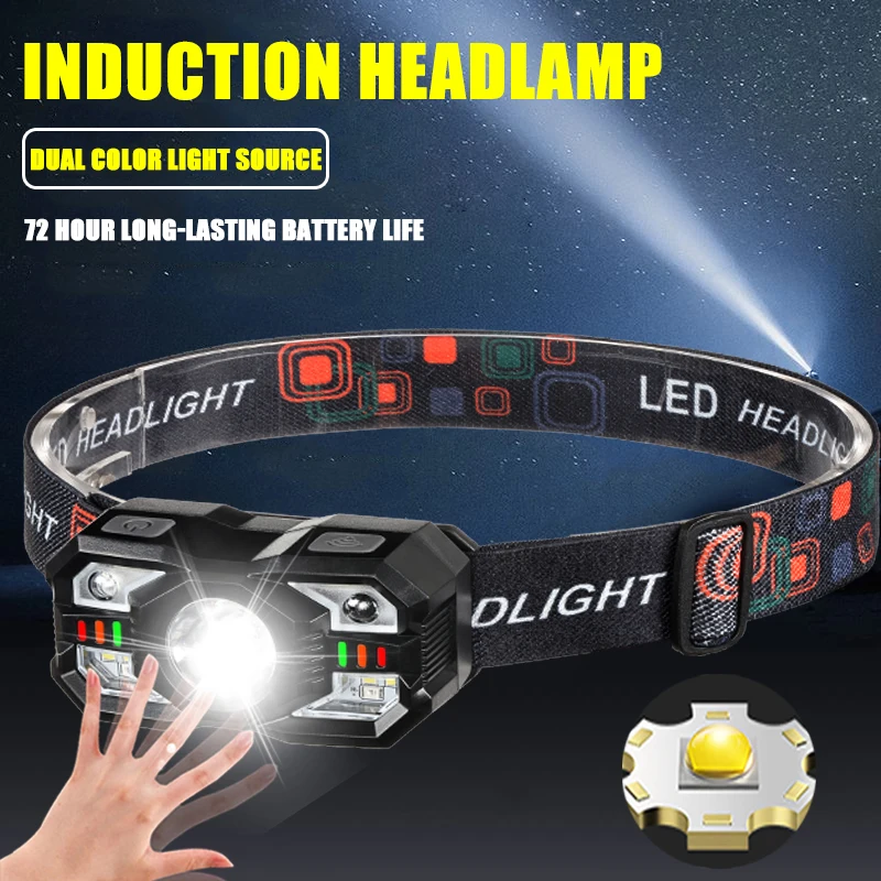 LED Intelligent Sensing Headlight Type-c Rechargeable Outdoor Night Fishing Headlight Long-range Exploration Flashlight