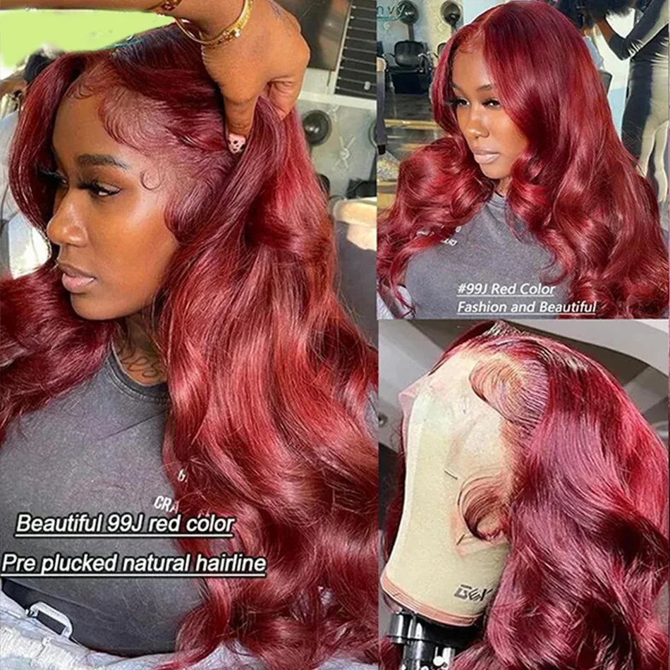 الباروكات شعر الإنسان بورجوندي HD الدانتيل الباروكة الأمامية الجسم موجة 13x4 غلويليس الباروكات شعر الإنسان 100% ملابس الشعر البشري والذهاب 99j حزم