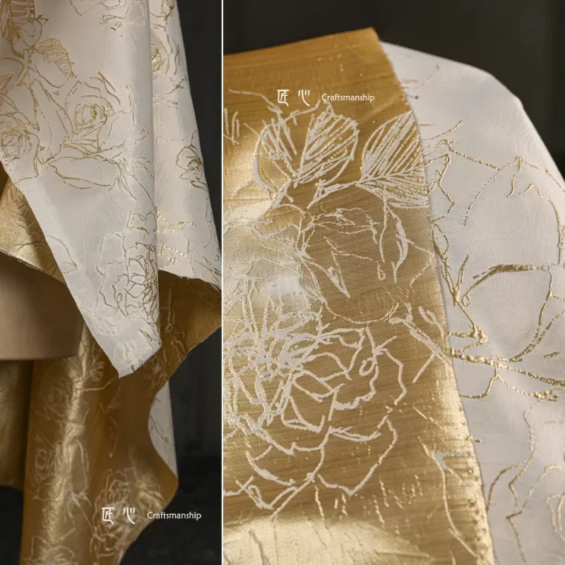 

Gold Black Gilded Jacquard Fabric for Retro New Chinese Style Horse Face Skirt Jacket Clothing Designer Cloth Diy Sew Per Meter