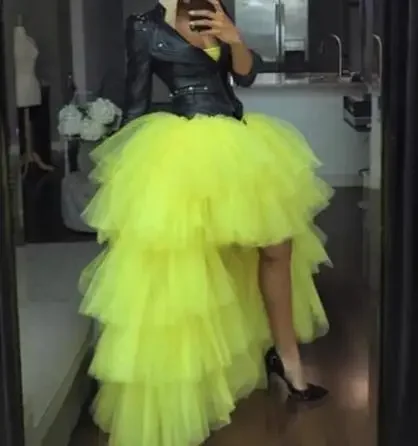 Mode Hallo Low Tiered Tüll Röcke Frauen Rüschen Extra Puffy Zipper Taille Lange Formale Party Röcke Angepasst Zug